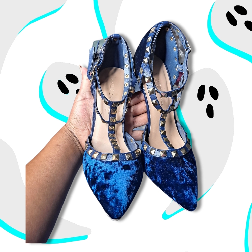 Wild Diva Blue Velvet Studded Heels